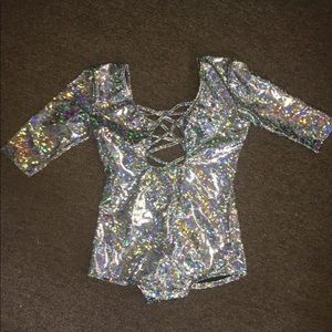 IHeartRaves Black Disco Cross Cutout Bodysuit